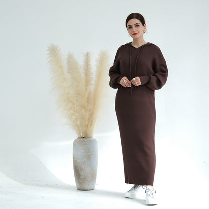 Robe Abaya en coton mélangé épais avec capuche pour femme musulmane, idéale pour l'hiver et l'automne