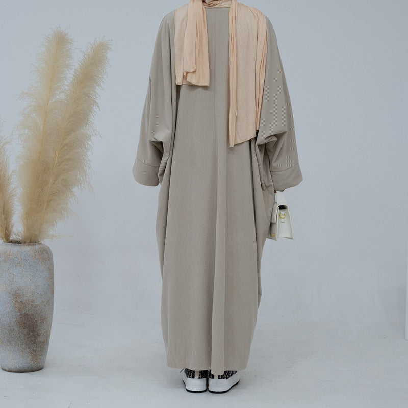 Cardigan ouvert en velours côtelé pour femme musulmane, manteau Abaya, collection hiver-automne