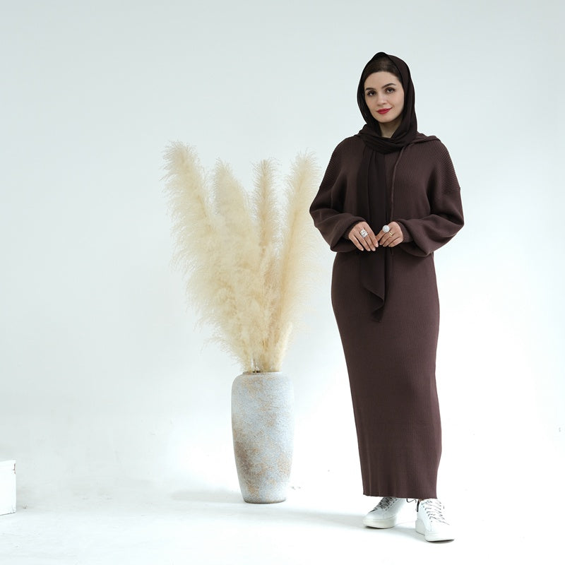 Robe Abaya en coton mélangé épais avec capuche pour femme musulmane, idéale pour l'hiver et l'automne