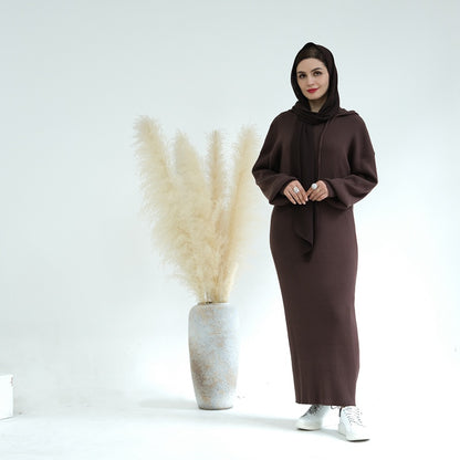 Robe Abaya en coton mélangé épais avec capuche pour femme musulmane, idéale pour l'hiver et l'automne