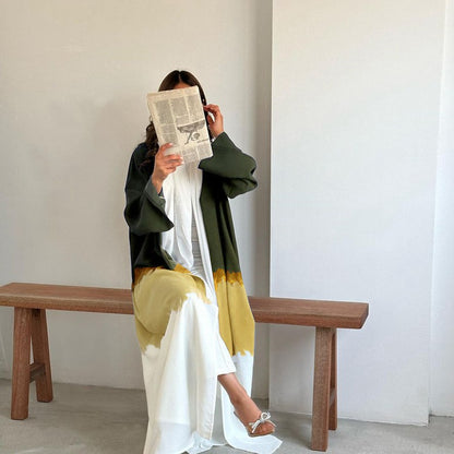 Robe abaya ouverte en cardigan tie-dye pour femmes musulmanes