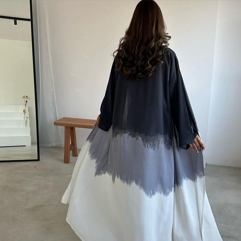 Robe abaya ouverte en cardigan tie-dye pour femmes musulmanes