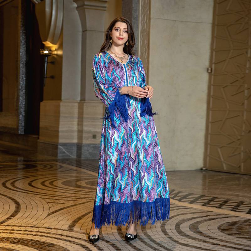 Robe imprimée EID Taseel Moyen-Orient Caftan arabe Robe caftan Jalabiya