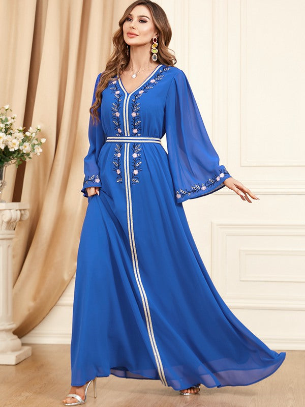 Robe de l'Aïd caftan du Moyen-Orient pour femmes, tenue de soirée décontractée, broderie en mousseline de soie