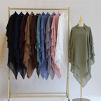 Khimar long en mousseline à 3 couches, 11 options de couleurs