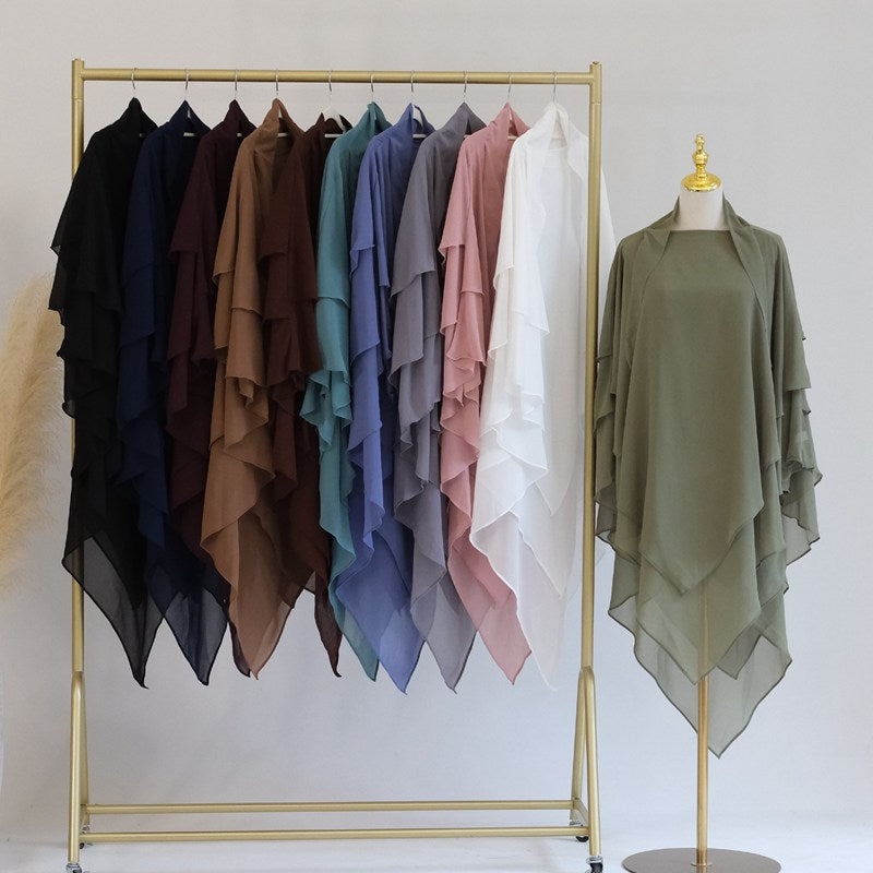 Khimar long en mousseline à 3 couches, 11 options de couleurs