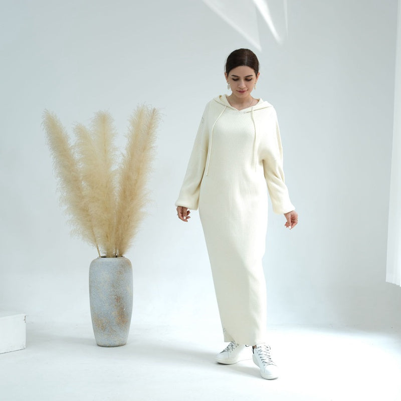 Robe Abaya en coton mélangé épais avec capuche pour femme musulmane, idéale pour l'hiver et l'automne