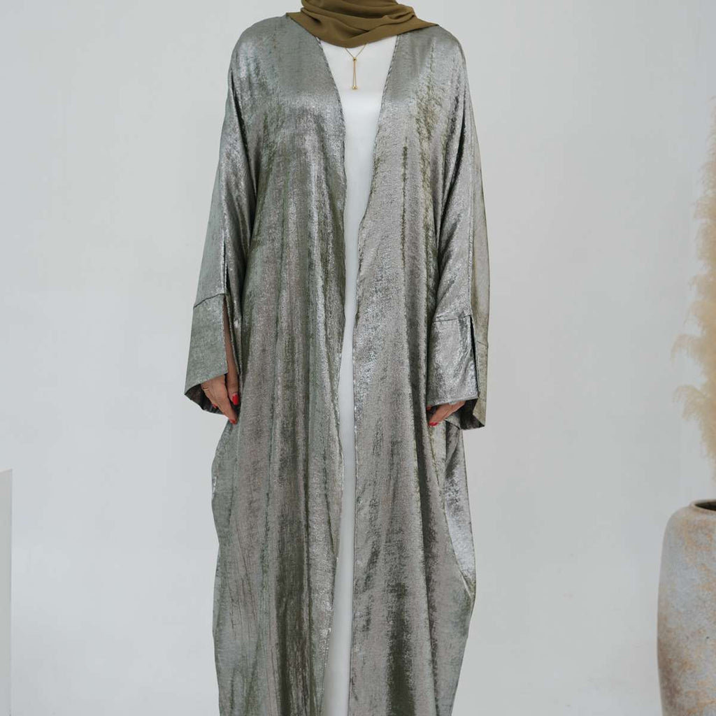 Robe Abaya ouverte en cardigan - Tissu bronzant