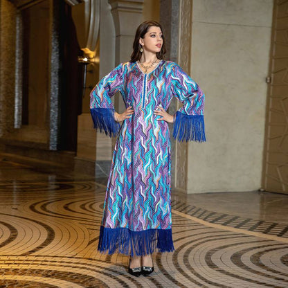 Robe imprimée EID Taseel Moyen-Orient Caftan arabe Robe caftan Jalabiya