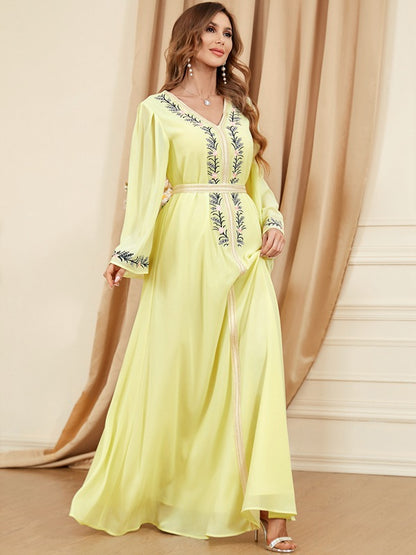 Robe de l'Aïd caftan du Moyen-Orient pour femmes, tenue de soirée décontractée, broderie en mousseline de soie