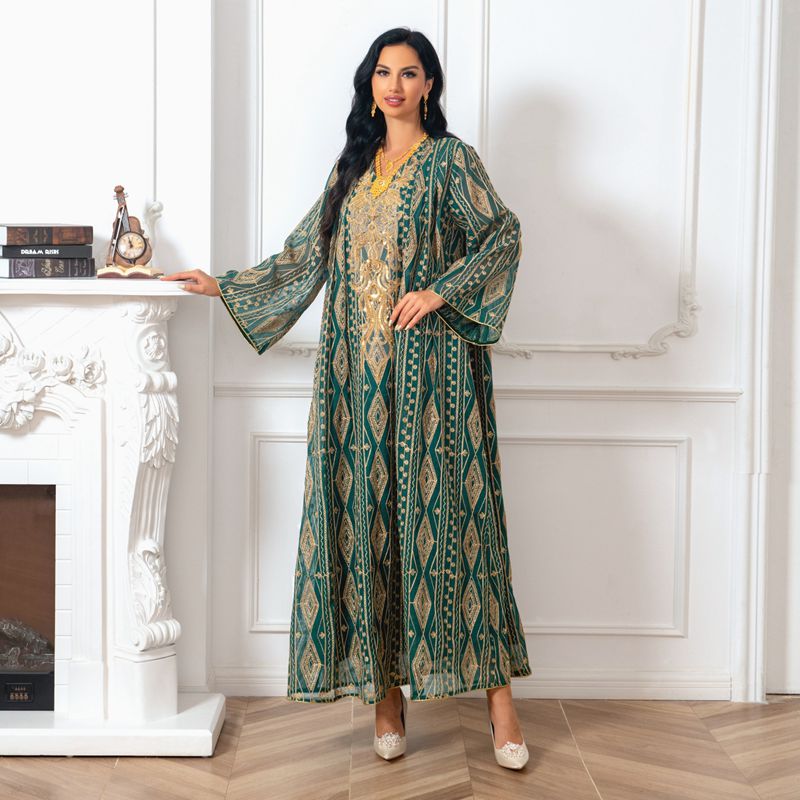 Robe caftan arabe Doris brodée à paillettes pour femme