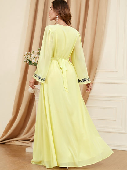 Robe de l'Aïd caftan du Moyen-Orient pour femmes, tenue de soirée décontractée, broderie en mousseline de soie