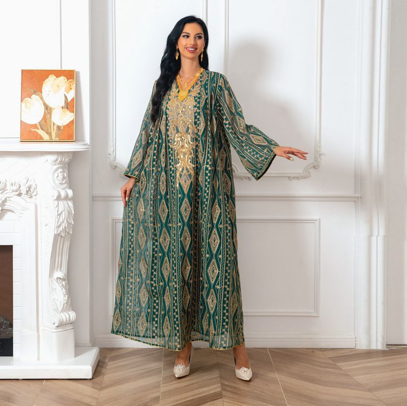 Robe caftan arabe Doris brodée à paillettes pour femme