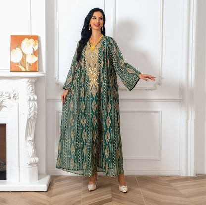 Robe caftan arabe Doris brodée à paillettes pour femme