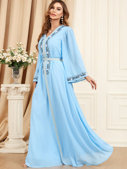 Robe de l'Aïd caftan du Moyen-Orient pour femmes, tenue de soirée décontractée, broderie en mousseline de soie
