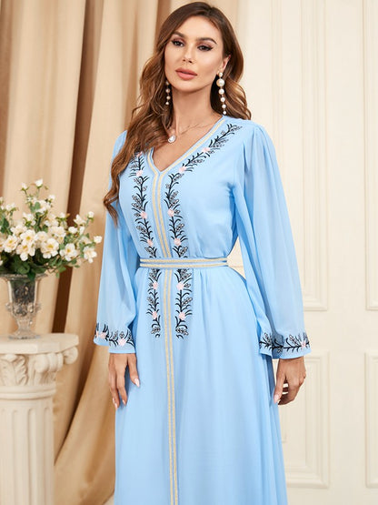 Robe de l'Aïd caftan du Moyen-Orient pour femmes, tenue de soirée décontractée, broderie en mousseline de soie