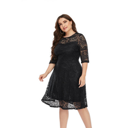 Plus Size Midi Lace Evening Formal Women Dress