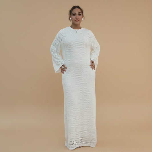 Muslim Women 2 Pieces Set Hollow Abaya Dress With Inner Abaya Dress #261081