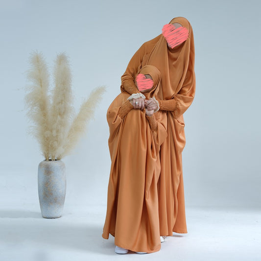 Robe de prière en satin assortie mère-fille pour femmes musulmanes