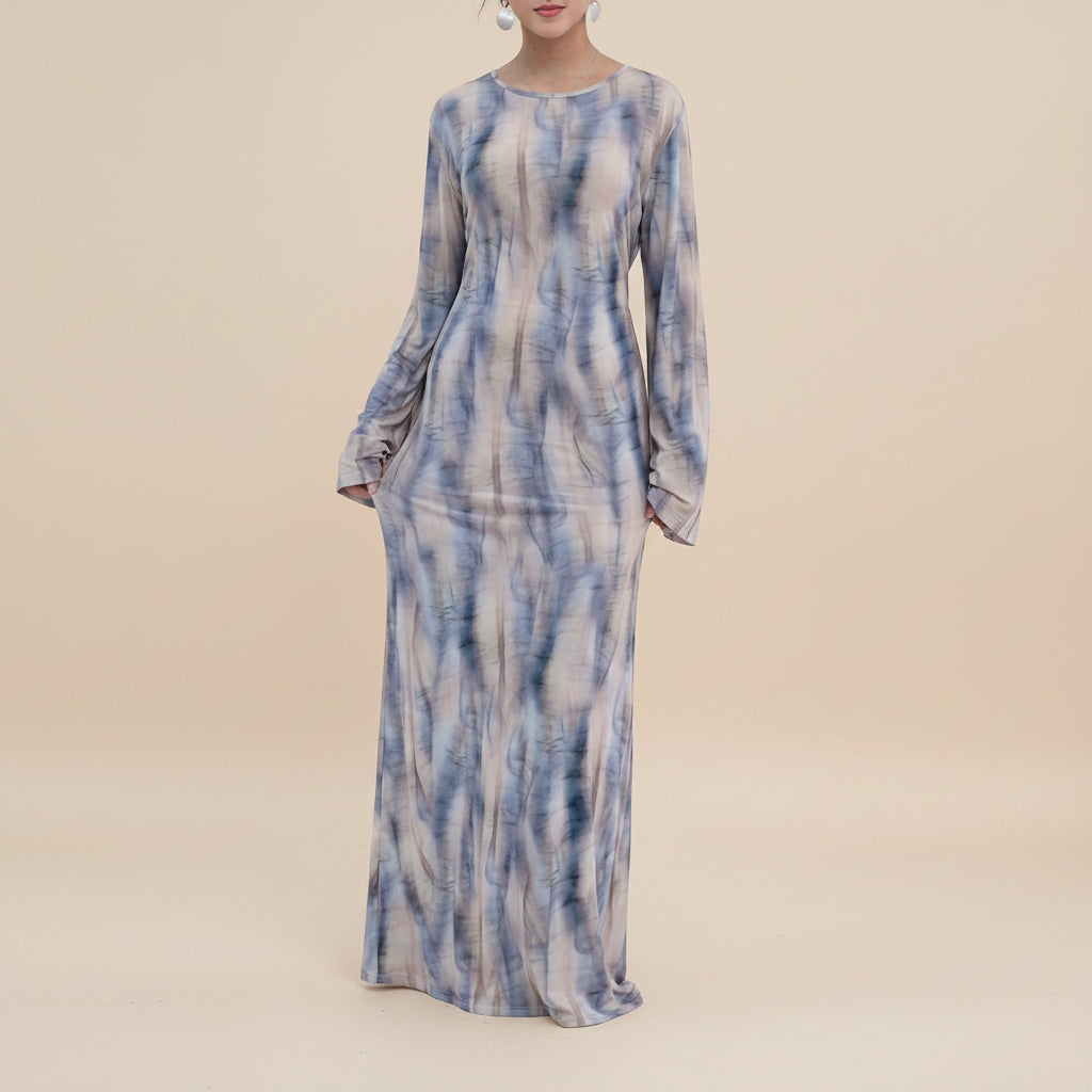 Printed Modal Abaya Dress For Women - Taro/Black/Purple/Dusty Blue/Argyle Pattern - #261288