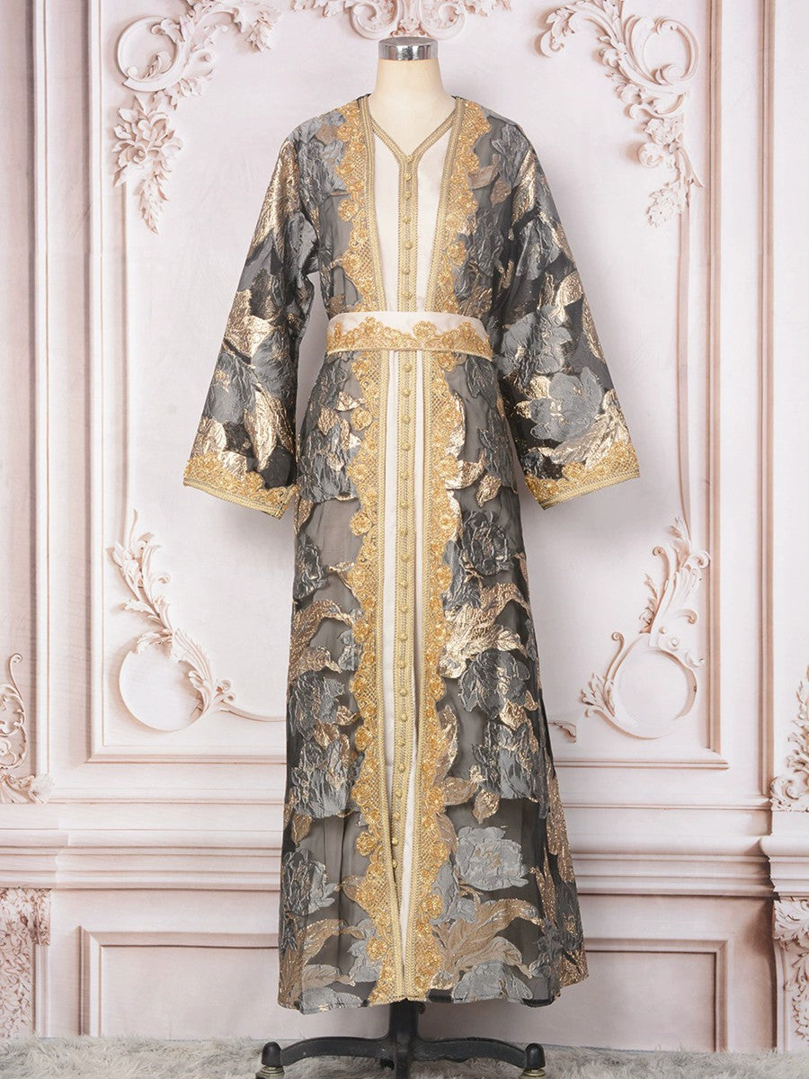 2 Pieces Set Eid Dress Women Caftan Kaftan Dress With Inner Sleeveless Dress