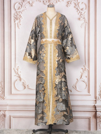 2 Pieces Set Eid Dress Women Caftan Kaftan Dress With Inner Sleeveless Dress