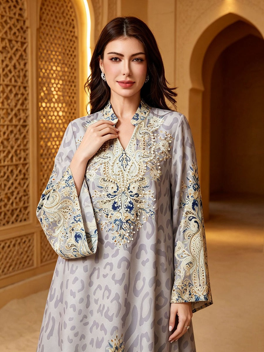 Robe Eid Hotfix Strass Satin Jalabiya Caftan Kaftan Robe