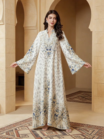 Robe Eid Hotfix Strass Satin Jalabiya Caftan Kaftan Robe