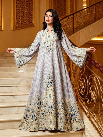 Robe Eid Hotfix Strass Satin Jalabiya Caftan Kaftan Robe