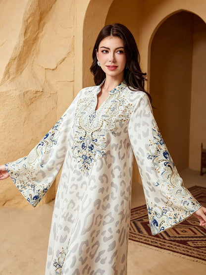 Robe Eid Hotfix Strass Satin Jalabiya Caftan Kaftan Robe
