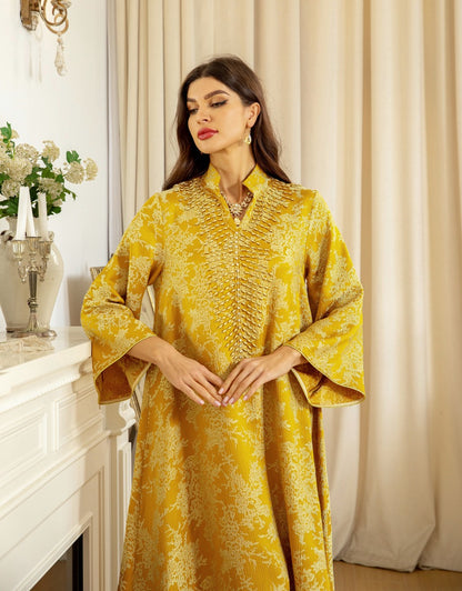 Jacquard Embroidery Beads  Kaftan Caftan Dress For Muslim Women - Mukhawar Jalabiya - #26350