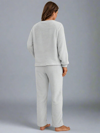 Pyjama d'hiver en polaire pour femme, ensemble deux pièces
