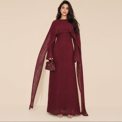 Muslim Women Openwork Abaya Dress With Cape #261379