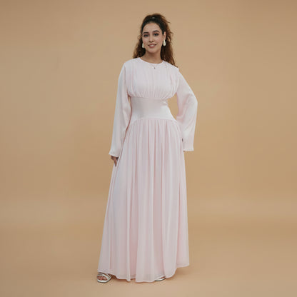 Muslim Women Double-layer Chiffon Waist Abaya Dress #261330