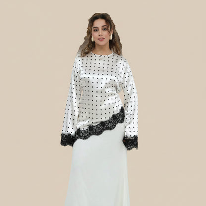 Muslim Women Polka Dot Printed Lace Tops And Pant #261357