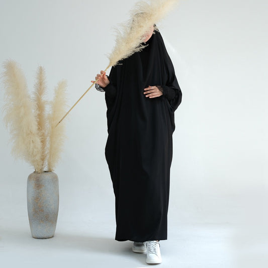 Robe de prière jilbab abaya à volants avec poignets en dentelle satinée