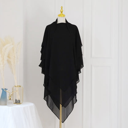 Khimar long en mousseline à 3 couches, 11 options de couleurs