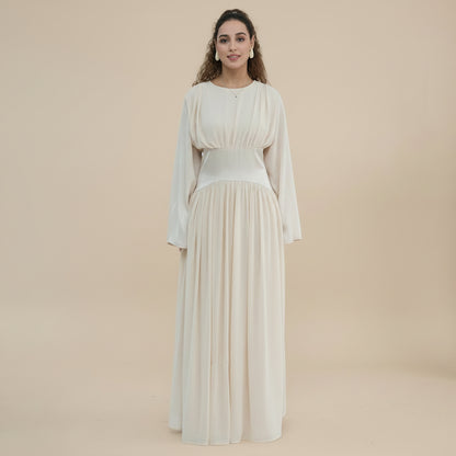 Muslim Women Double-layer Chiffon Waist Abaya Dress #261330