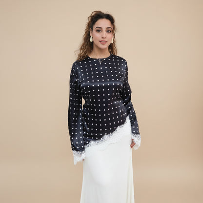 Muslim Women Polka Dot Printed Lace Tops And Pant #261357