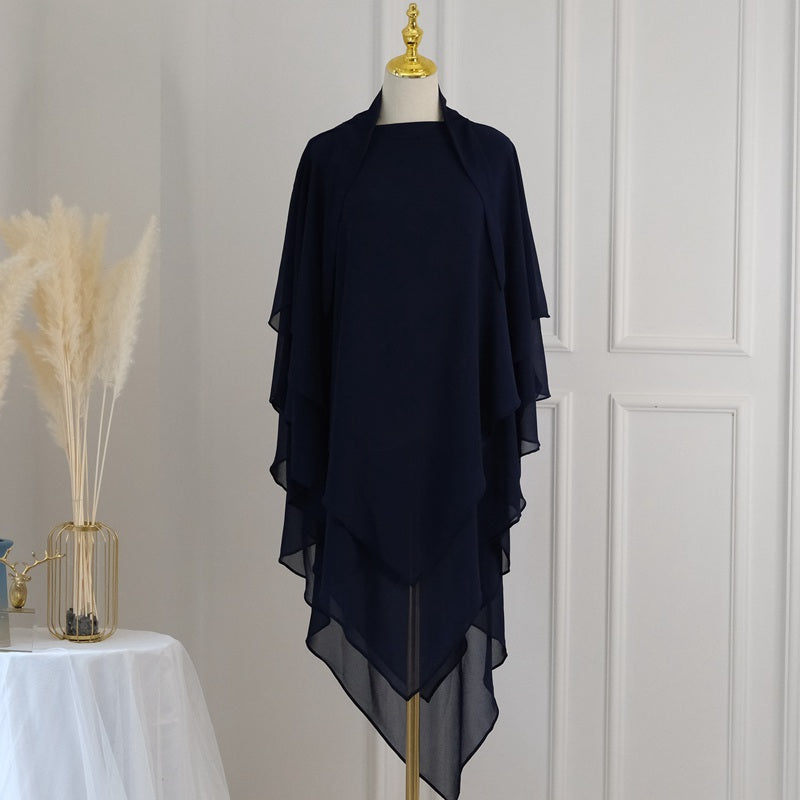 Khimar long en mousseline à 3 couches, 11 options de couleurs