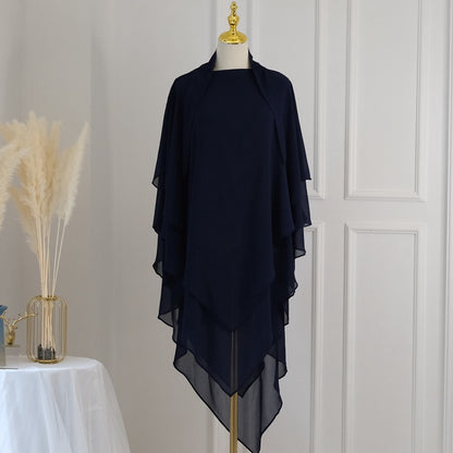 Khimar long en mousseline à 3 couches, 11 options de couleurs
