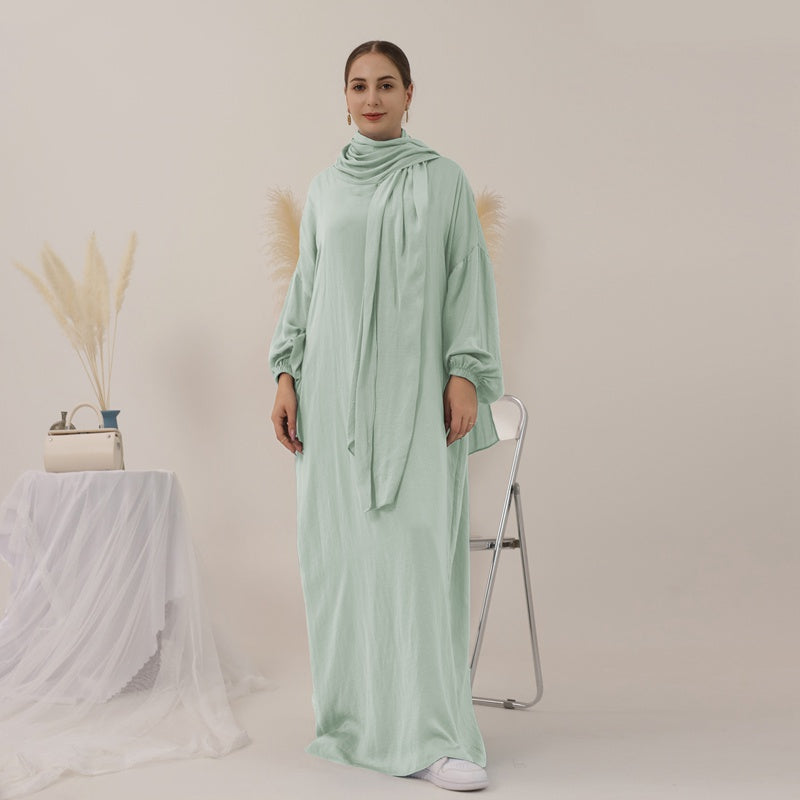Robe Abaya unie avec foulard hijab, 13 couleurs au choix