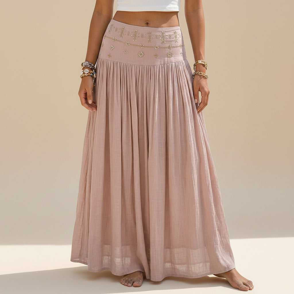 Hotfix Rhinestones Plain Maxi Skirt #262616