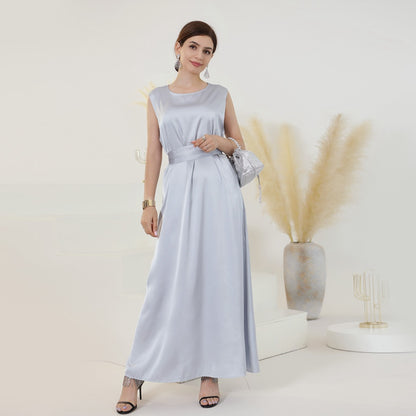 Robe de chambre intérieure sans manches en satin pour femmes musulmanes