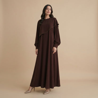 Muslim Women Beads Ruffle Nida Abaya Dress #261273