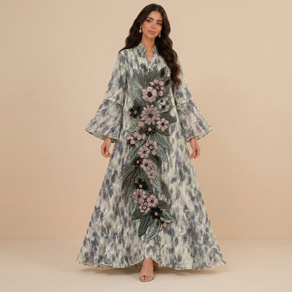 Eid Dress Muslim Women Sequins Embroidery Caftan Kaftan Dress Jalabiya #26N277
