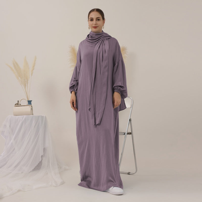 Robe Abaya unie avec foulard hijab, 13 couleurs au choix