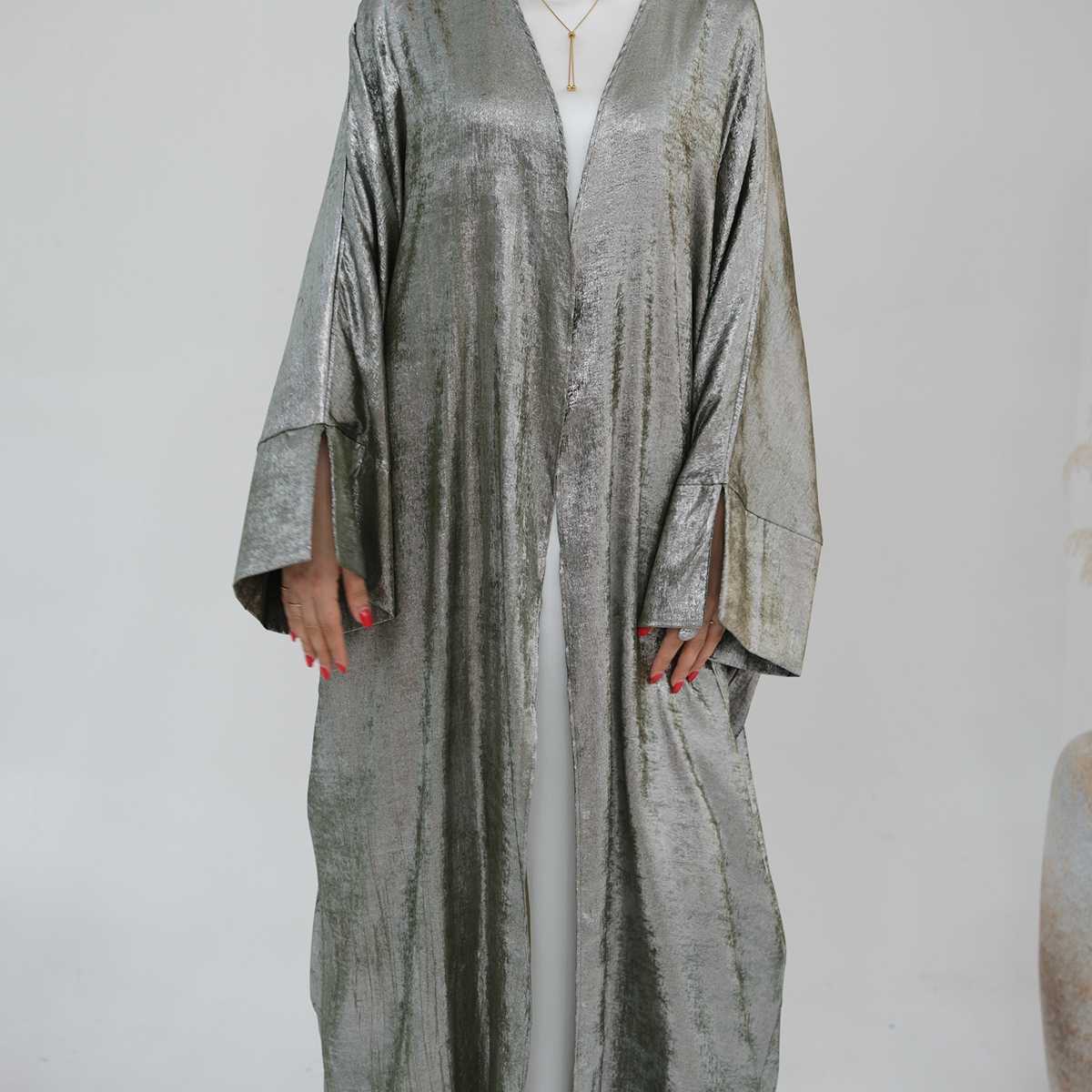 Robe Abaya ouverte en cardigan - Tissu bronzant