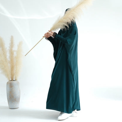Robe de prière jilbab abaya à volants avec poignets en dentelle satinée