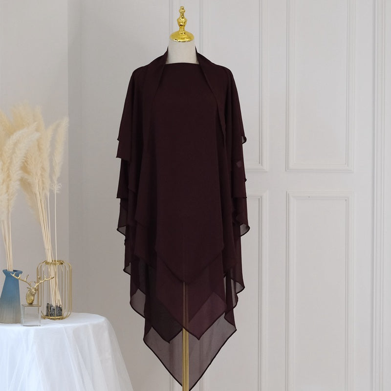 Khimar long en mousseline à 3 couches, 11 options de couleurs